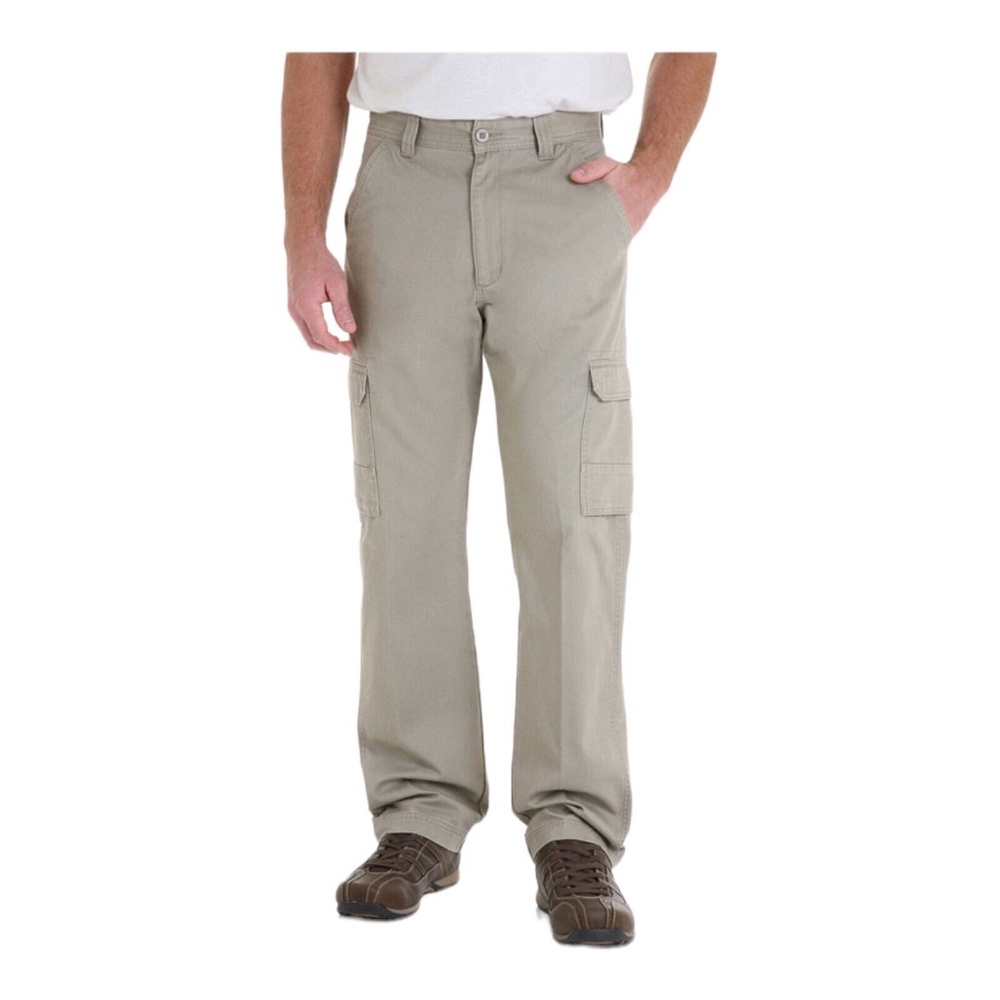 Wrangler Cargo Pants Beige Flap Rear Pockets Cotton Relaxed Fit Men' 36 X 30